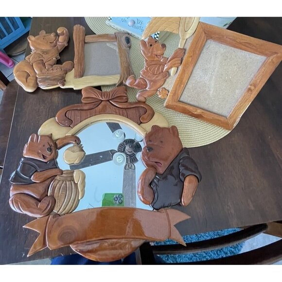 Vintage Winnie The Pooh Disney 3D Wood Frames Mirror SET of 3 - Picture 2 of 8